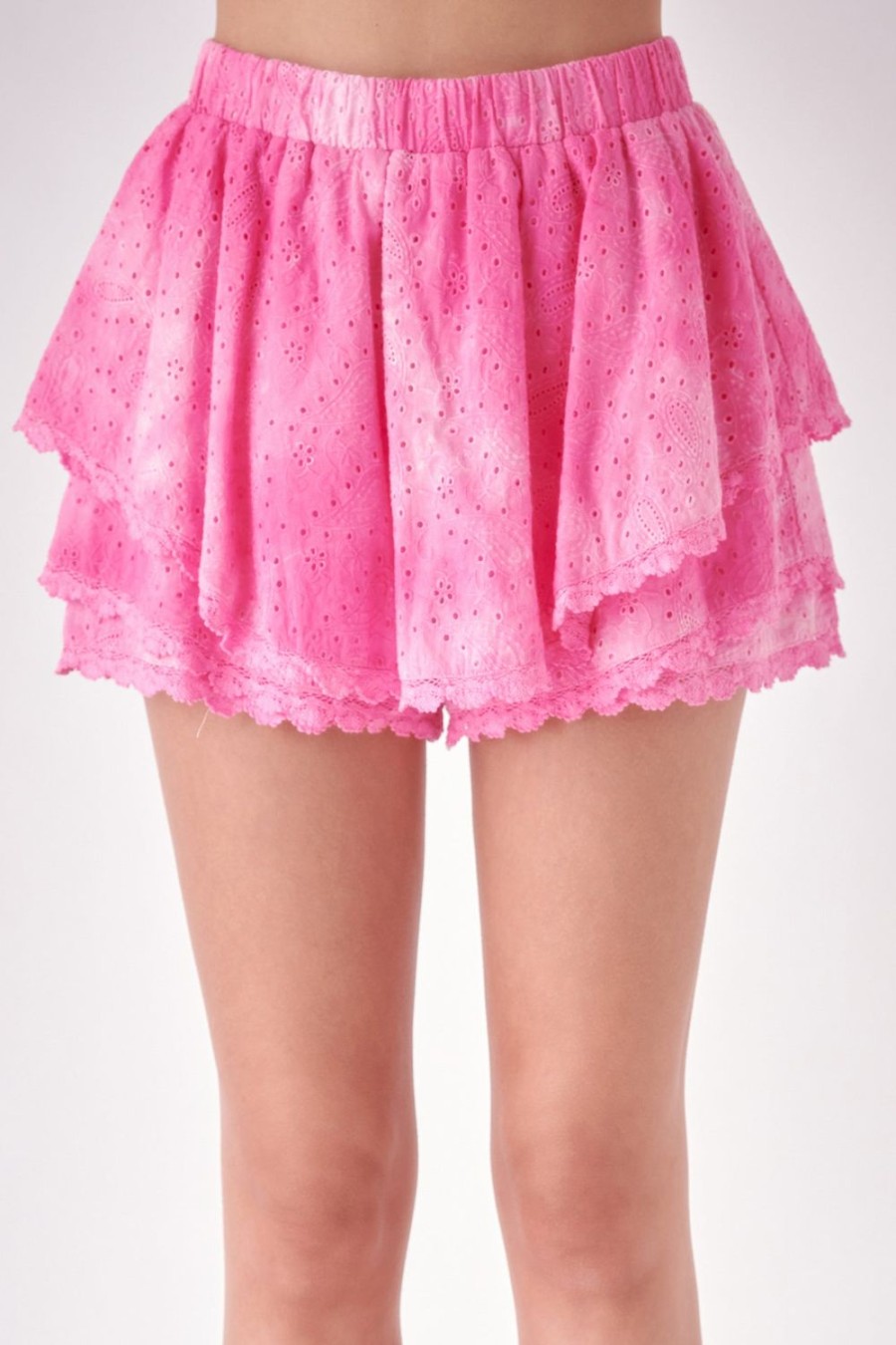 New Paisely Eyelet Ruffle Skort With Tie-Dye Effect Bottoms