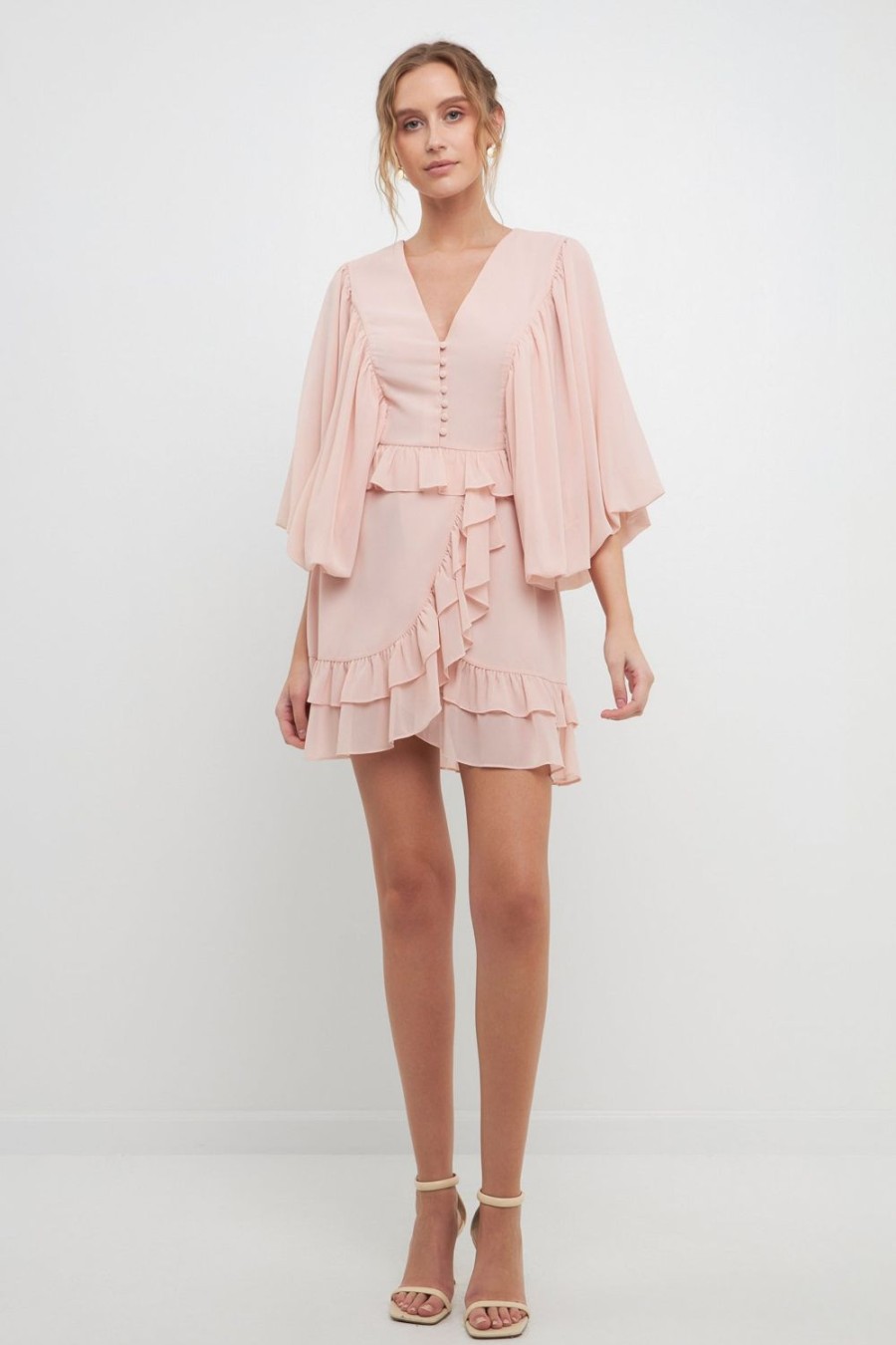 Hot Ruffle Detail With Puff Sleeve Mini Dress Dresses