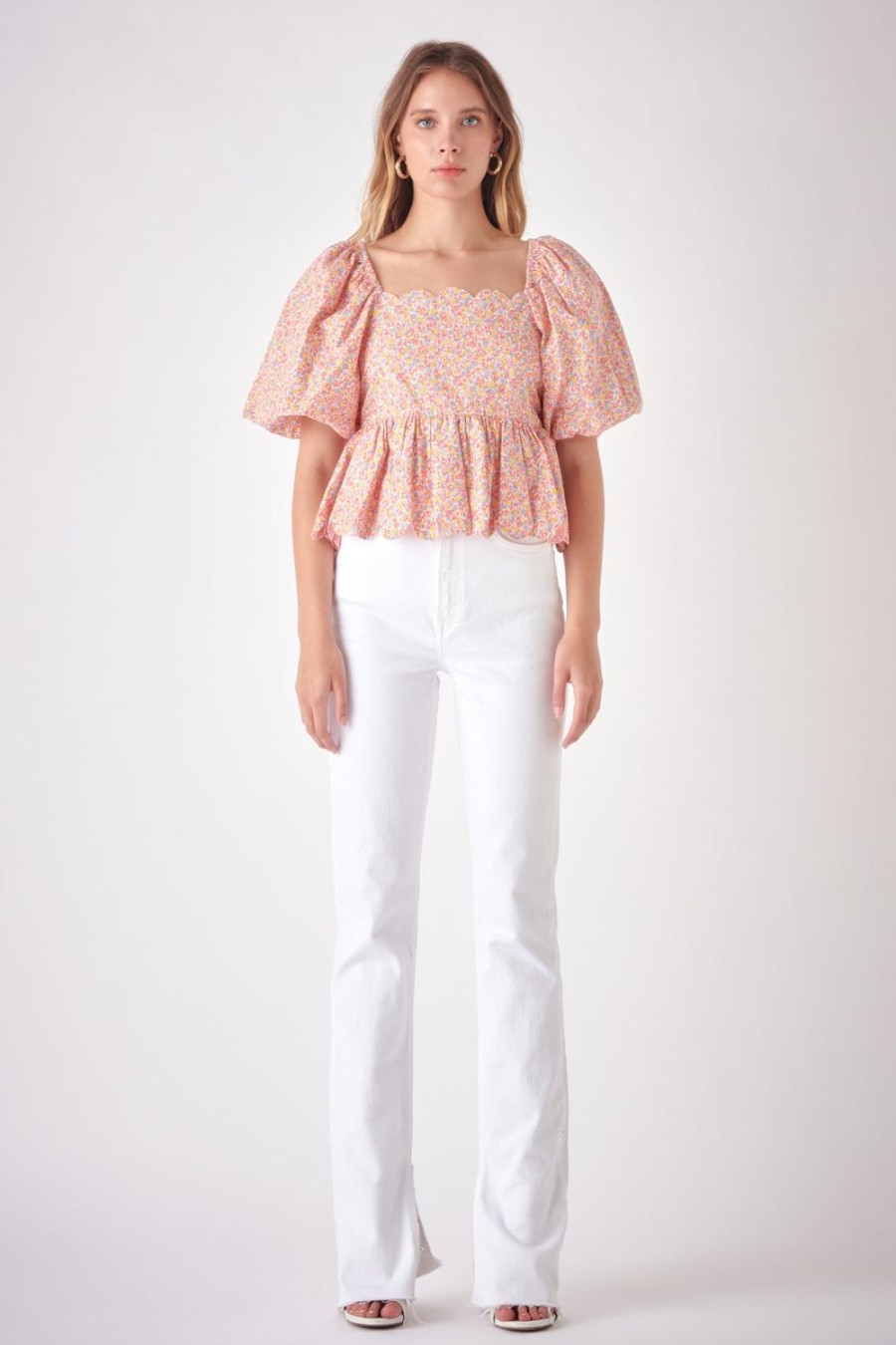 Hot Scalloped Detail Top Tops