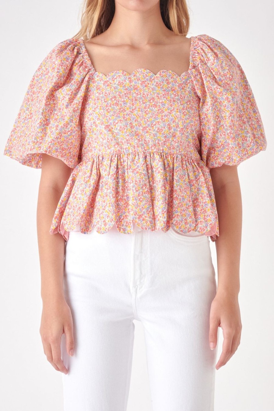 Hot Scalloped Detail Top Tops