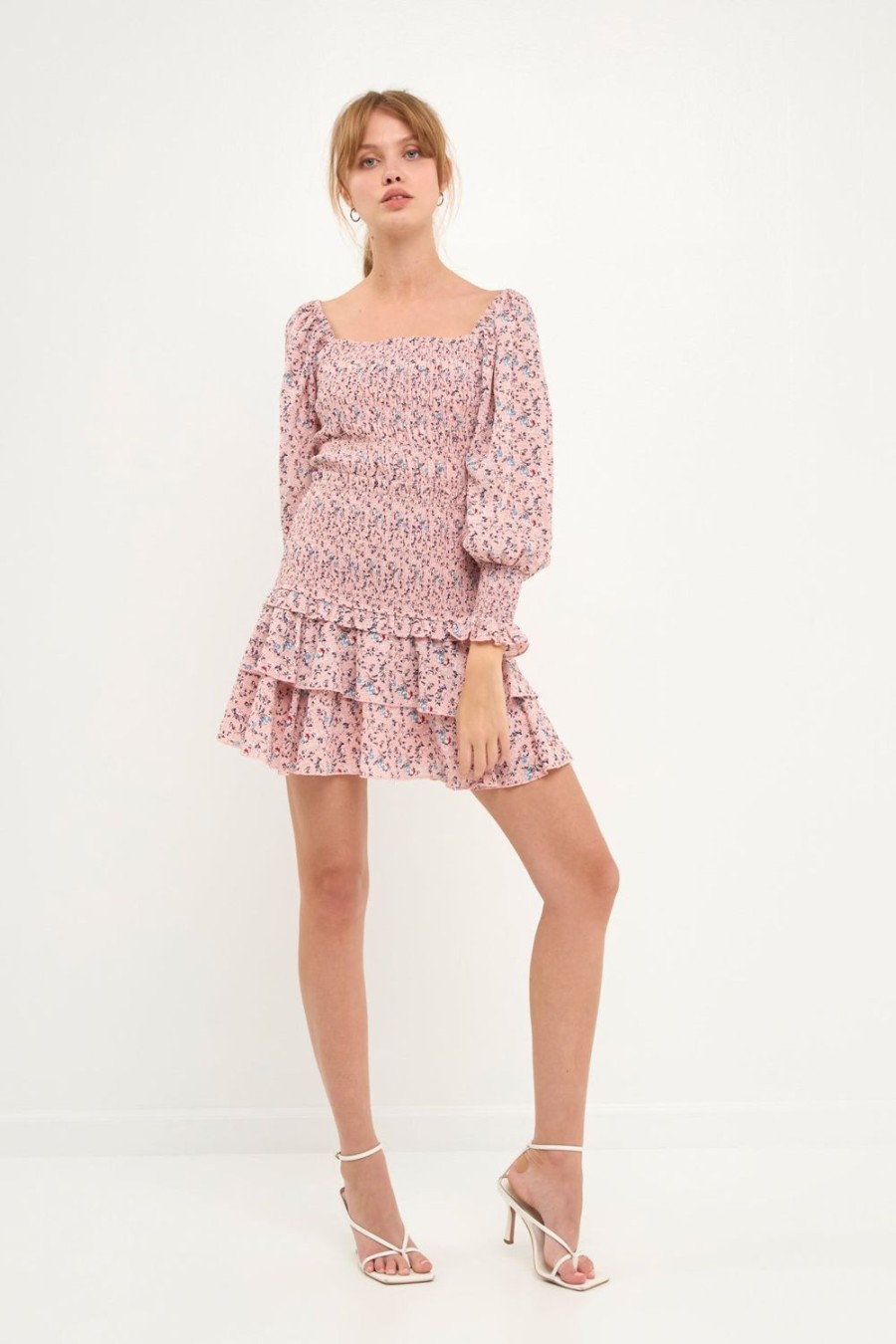 Best Smocked Textured Floral Tiered Mini Skirt Bottoms