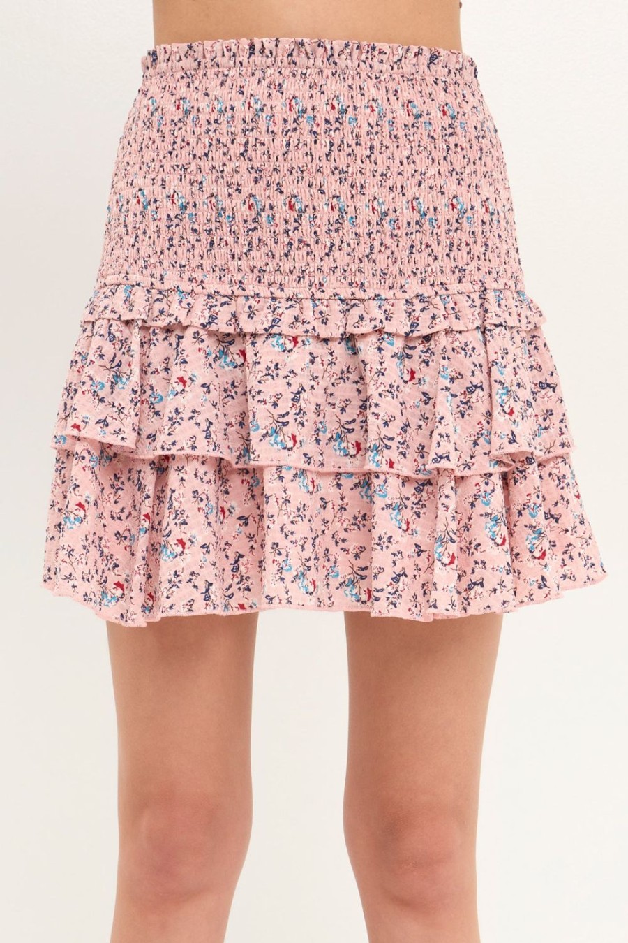 Best Smocked Textured Floral Tiered Mini Skirt Bottoms