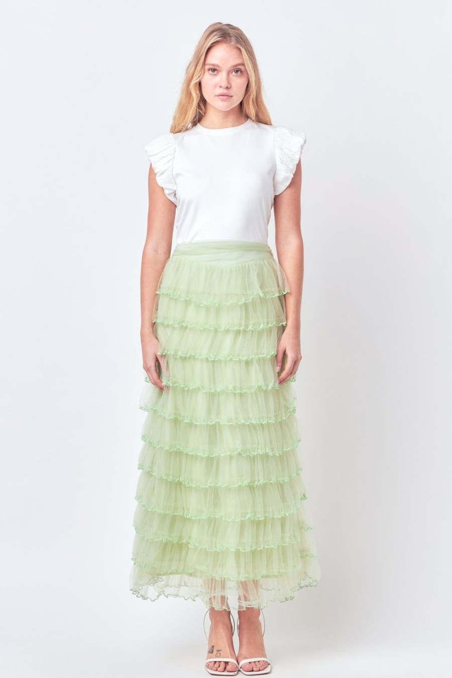 Online Layered Tulle Midi Skirt Bottoms