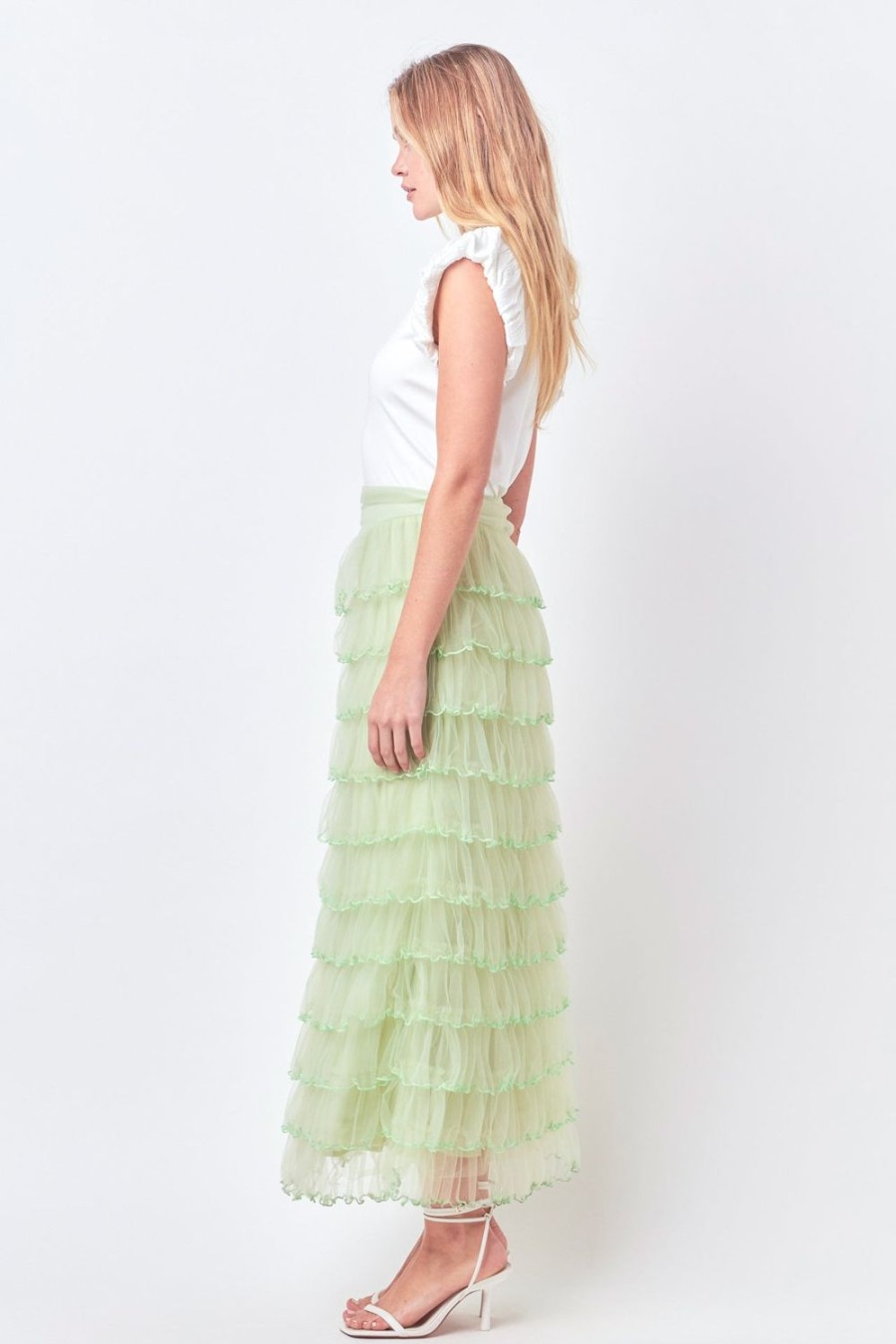 Online Layered Tulle Midi Skirt Bottoms