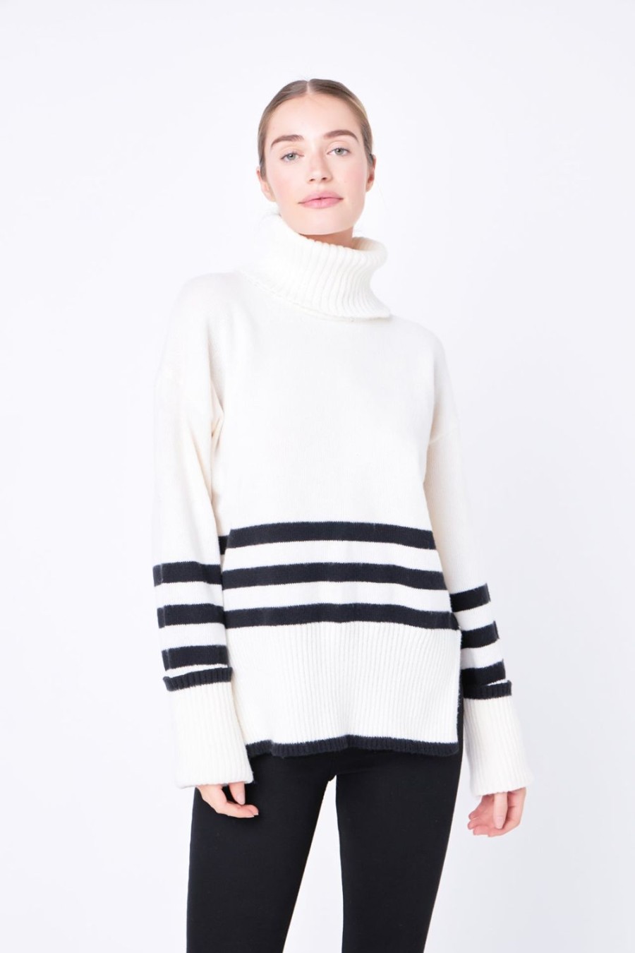 Clearance Striped Turtle Neck Sweater Knits