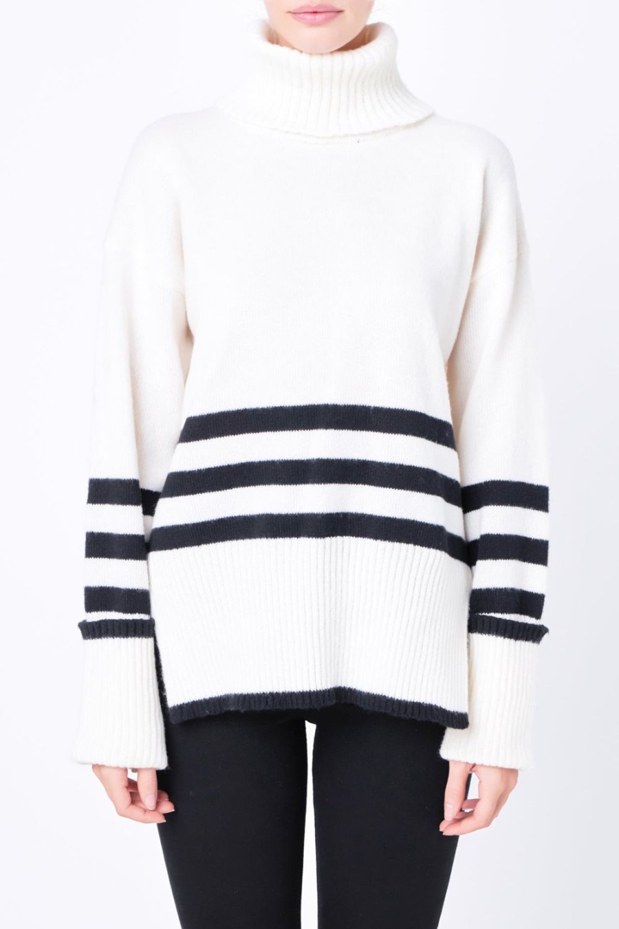 Clearance Striped Turtle Neck Sweater Knits