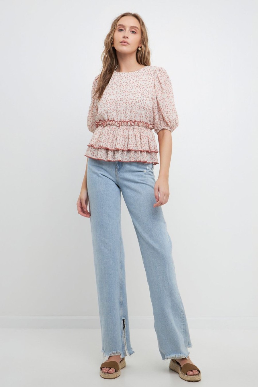 New Pleated Floral Top Tops