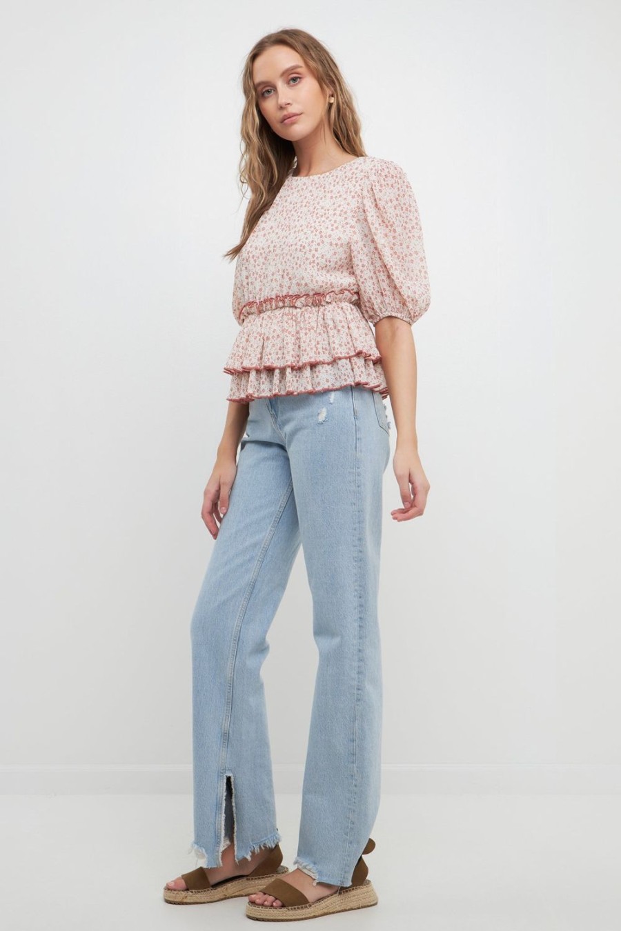 New Pleated Floral Top Tops