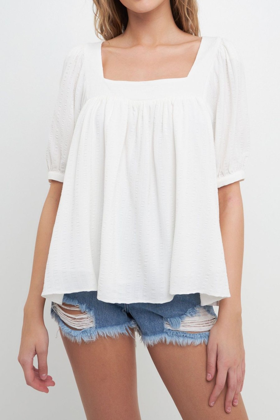 Hot Square Neckline Back Bow Top Tops