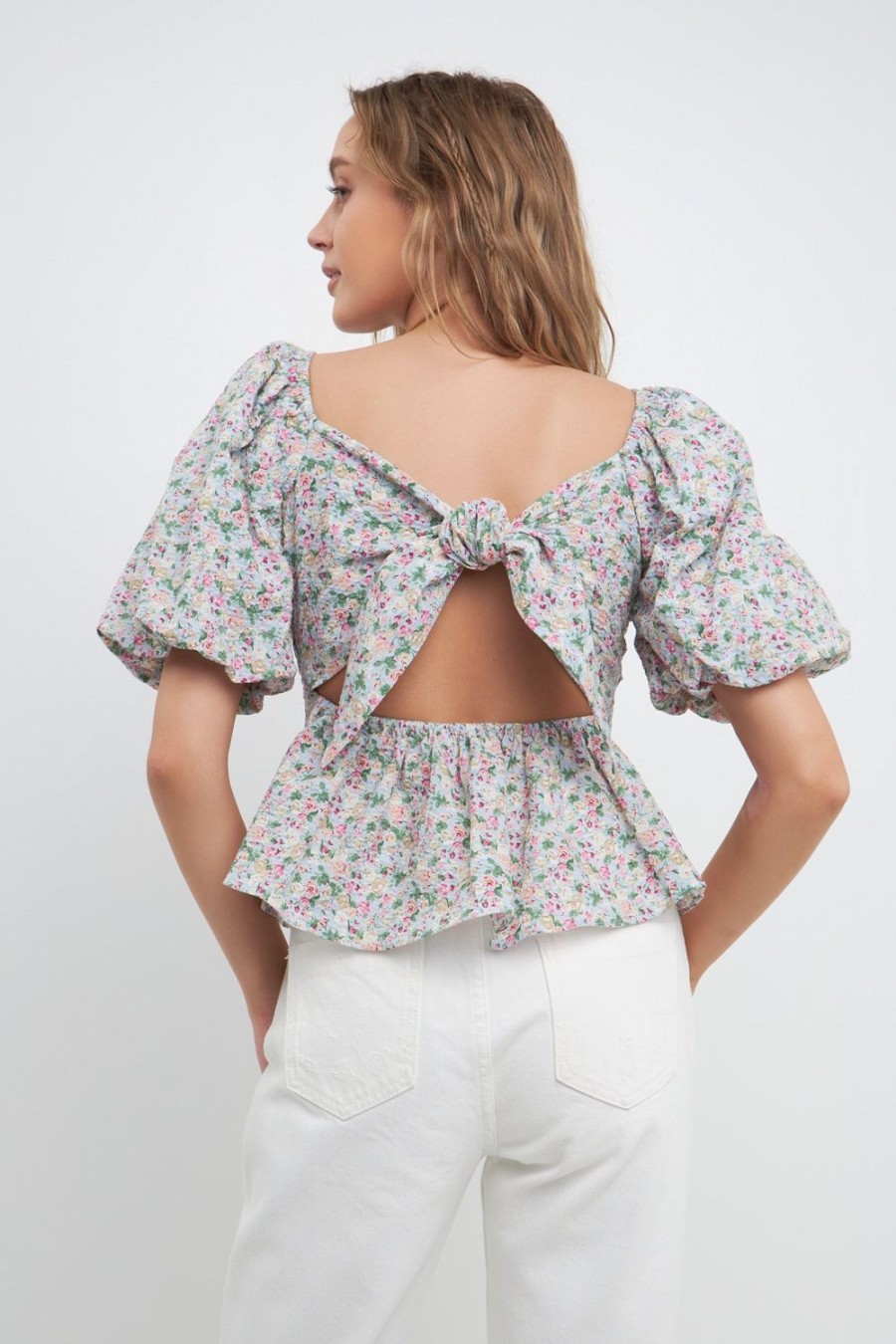 Hot Floral Tied Back Top Tops