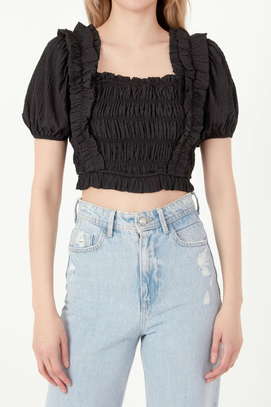 New Smocked Cropped Top Tops