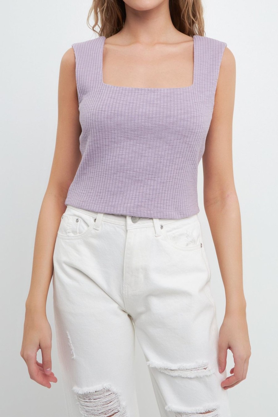 New Fitted Knit Cropped Tank Top Tops