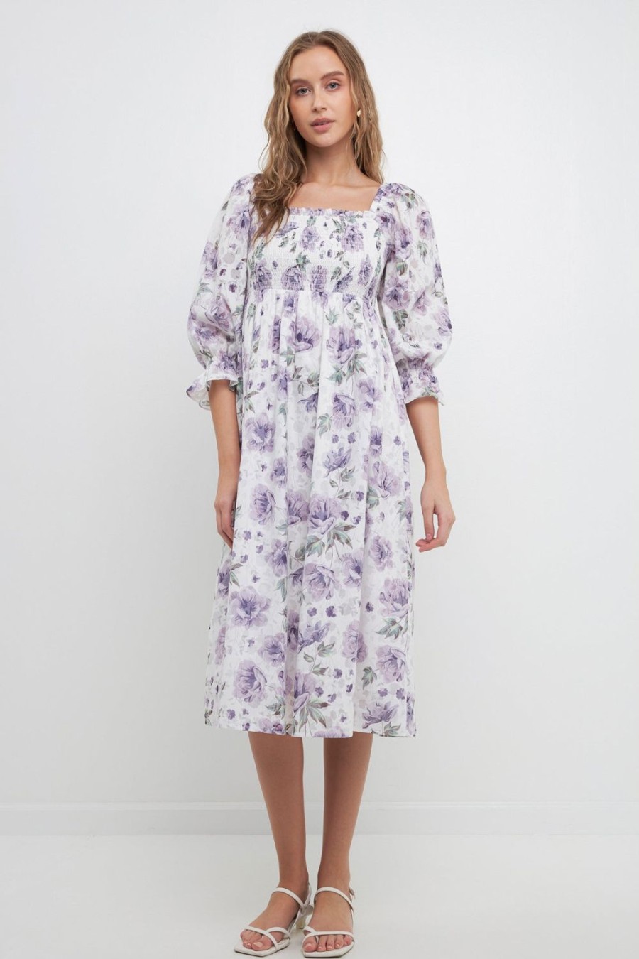 Online Floral Smocked Midi Dress Dresses