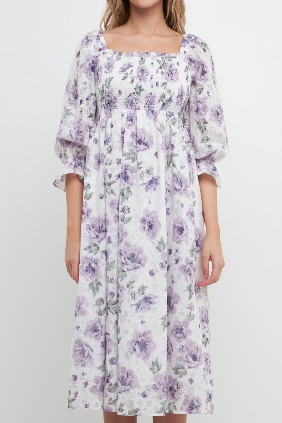 Online Floral Smocked Midi Dress Dresses