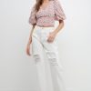 Wholesale Embroidered Floral Mixed Puff Sleeve Top Tops