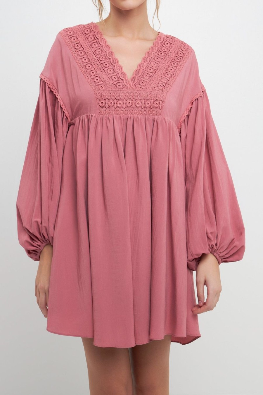 New Laced Blouson Sleeve Shift Dress Dresses