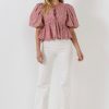 Clearance Puff Sleeve Ruffled V Blouse Tops