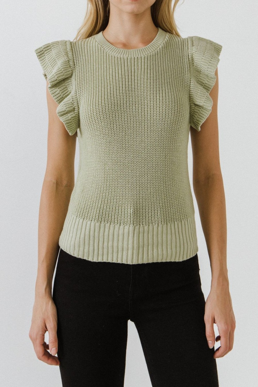 Hot Ruffled Sleeve Knit Top Tops