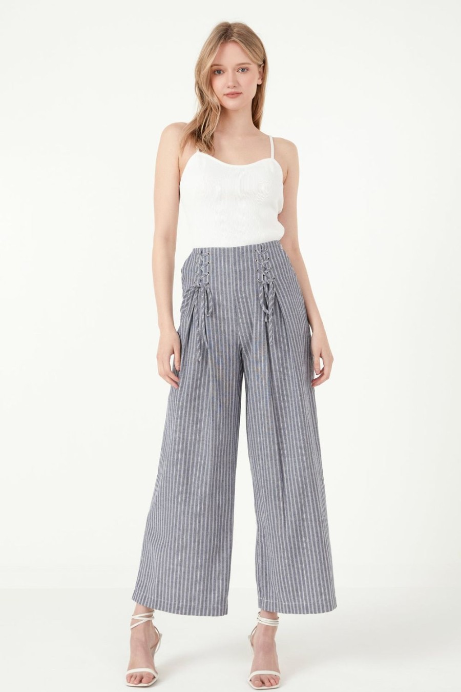 Clearance Striped Lace-Up Pants Bottoms