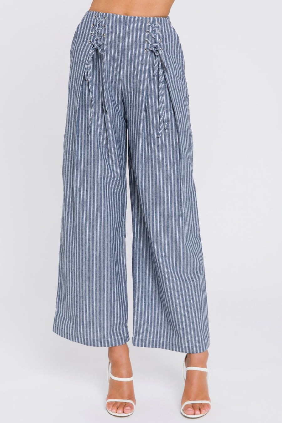 Clearance Striped Lace-Up Pants Bottoms