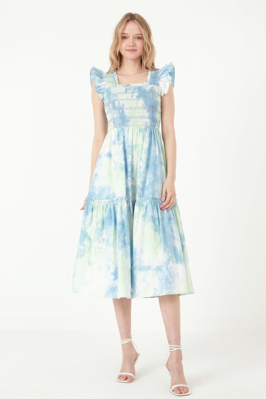 Clearance Tie-Dye Smocked Detail Midi Dress Dresses