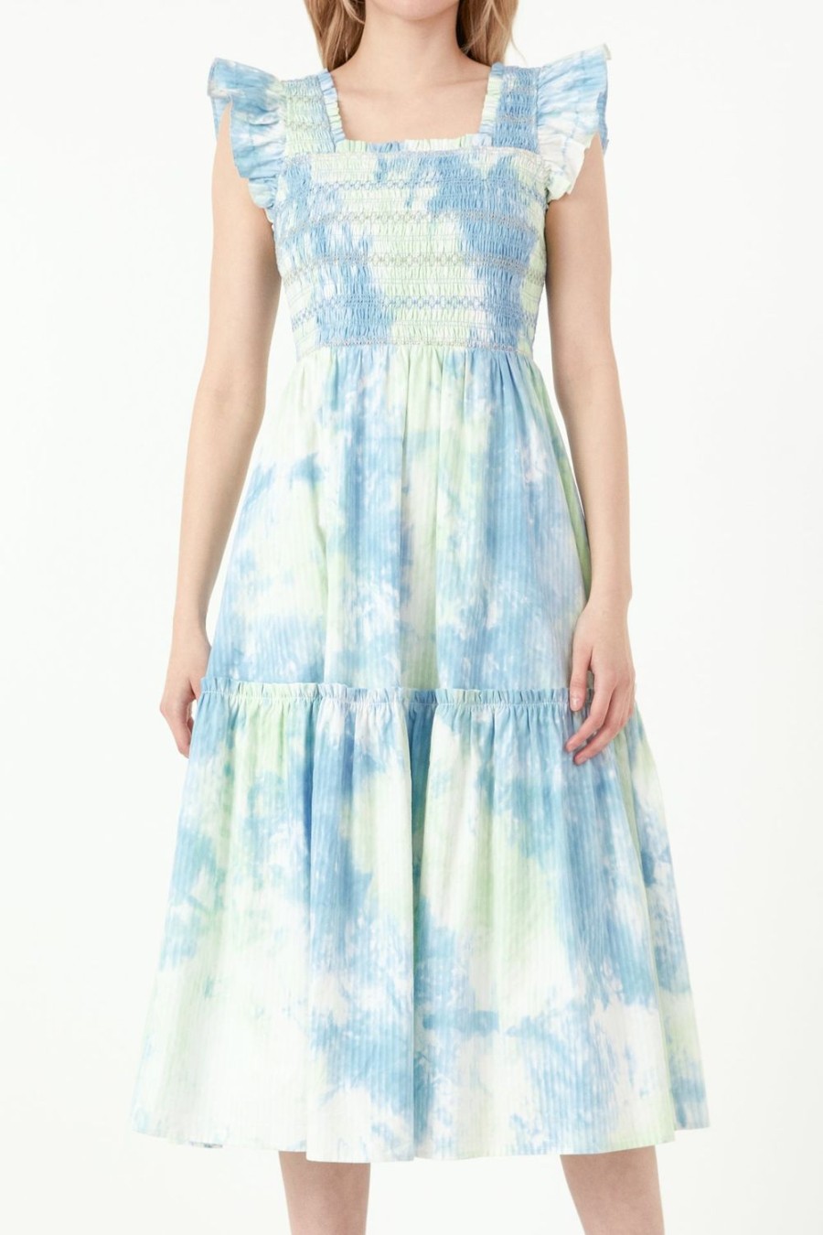 Clearance Tie-Dye Smocked Detail Midi Dress Dresses