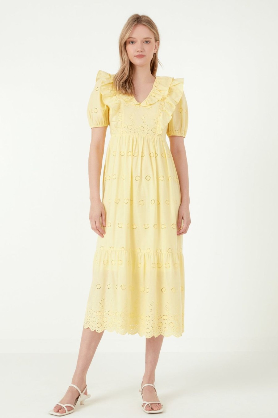 Clearance Eyelet Embroidered Midi Dress Dresses