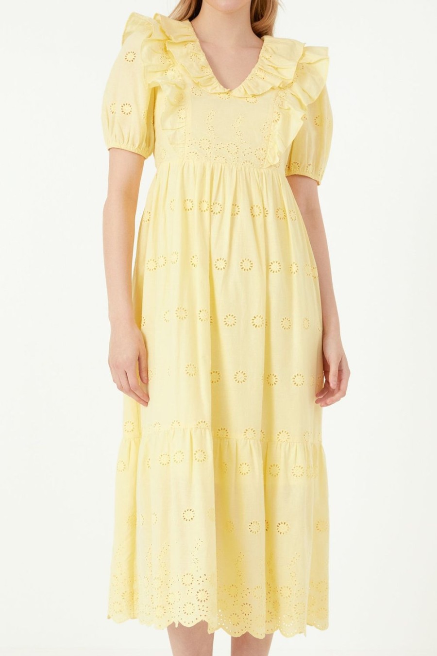 Clearance Eyelet Embroidered Midi Dress Dresses