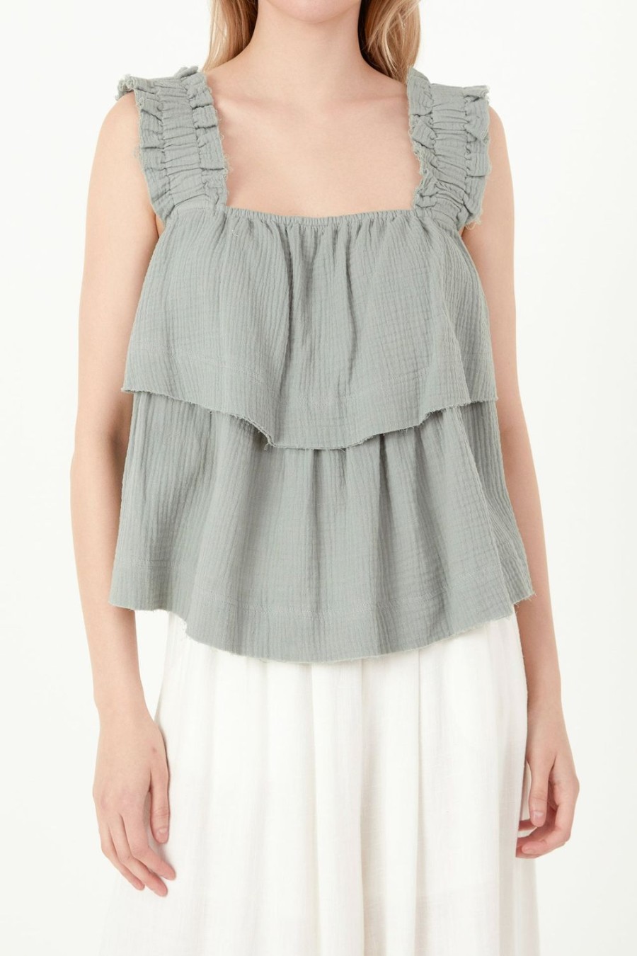 Hot Ruffled Straps With Tiered Top Tops