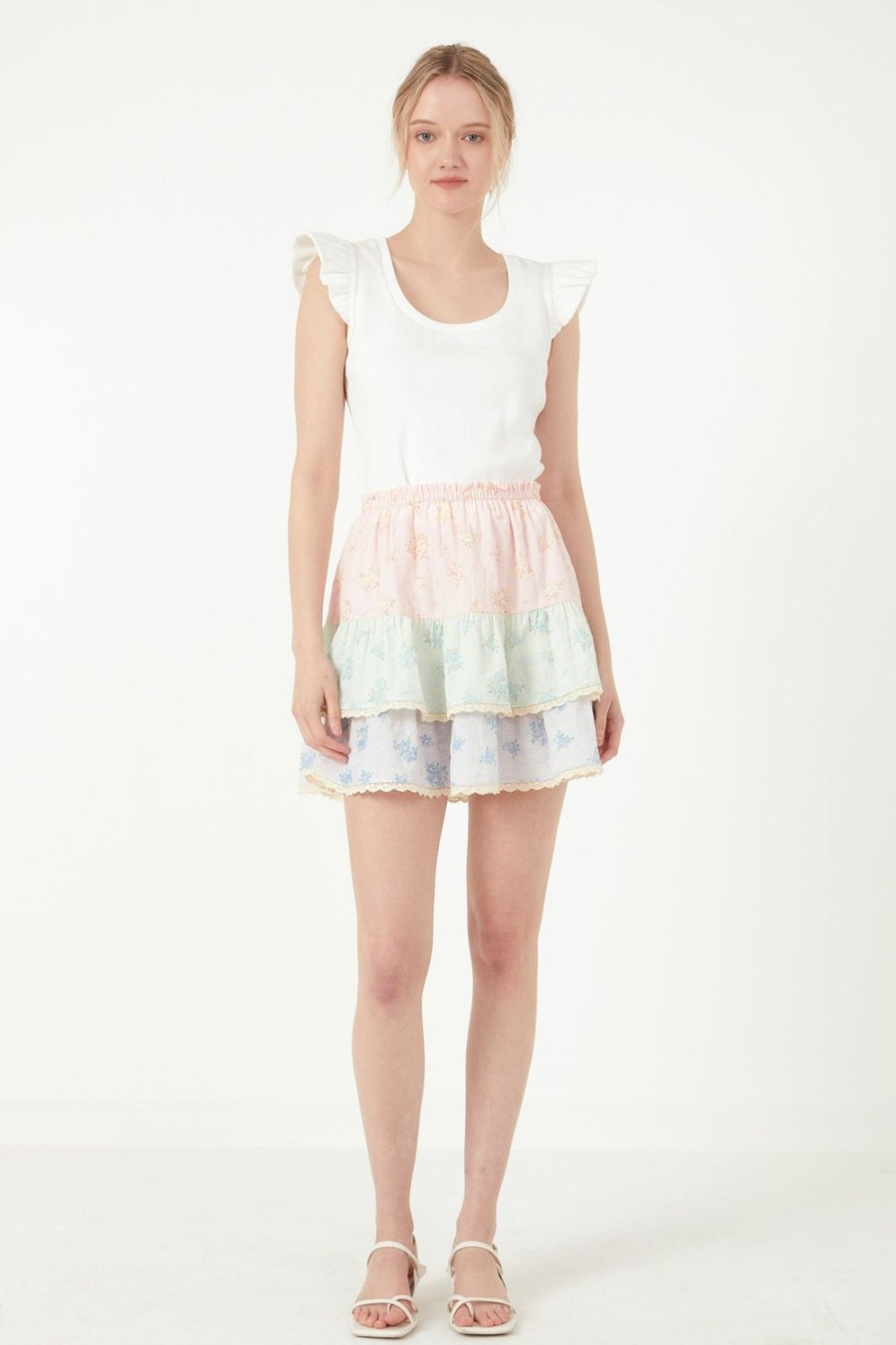 Online Color Block Eyelet Trim Detail Mini Skirt Bottoms