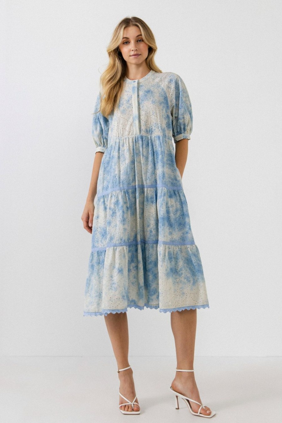 Wholesale Paisely Eyelet Midi Dress With Tie-Dye Effect Dresses