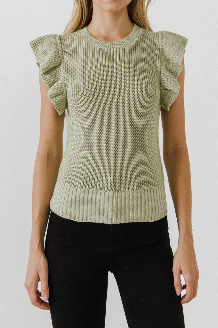 Hot Ruffled Sleeve Knit Top Knits