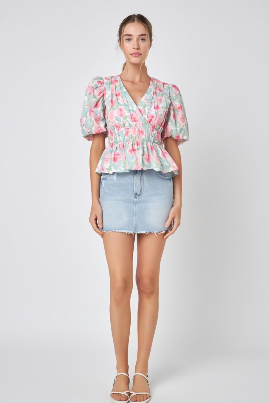 Online Floral Puff Sleeve Top Tops