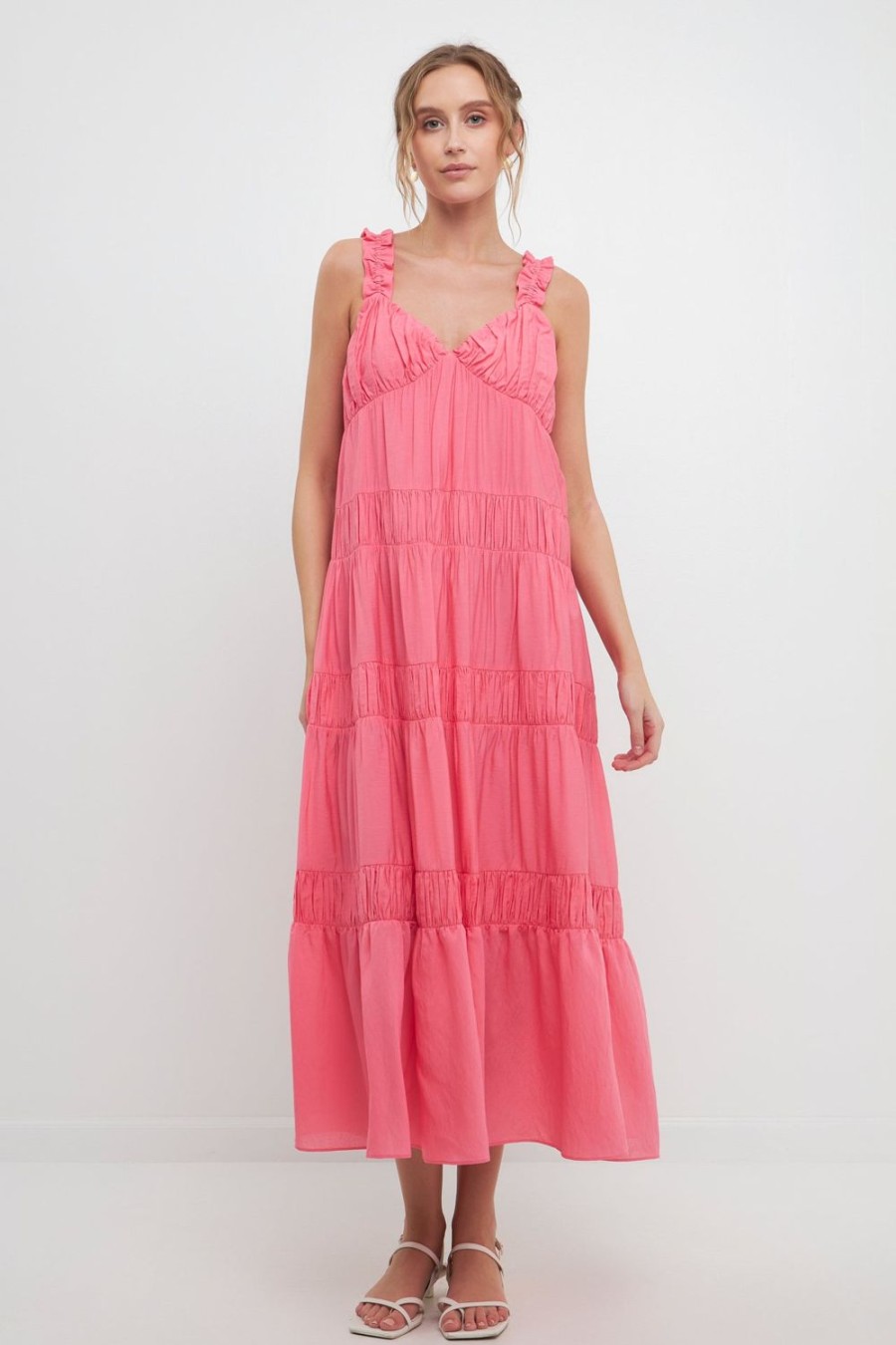 Clearance Ruched Layered Sweetheart Maxi Dress Dresses