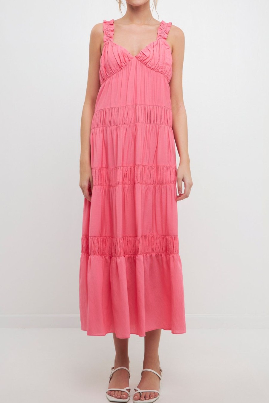 Clearance Ruched Layered Sweetheart Maxi Dress Dresses