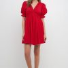 New Double Ruffled Band Mini Puff Sleeve Dress Dresses