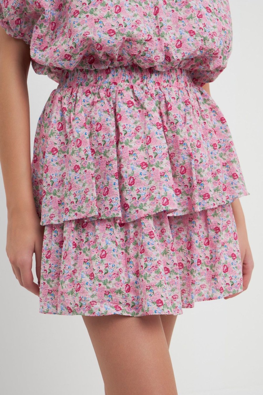 Clearance Floral Tiered Mini Skirt Bottoms