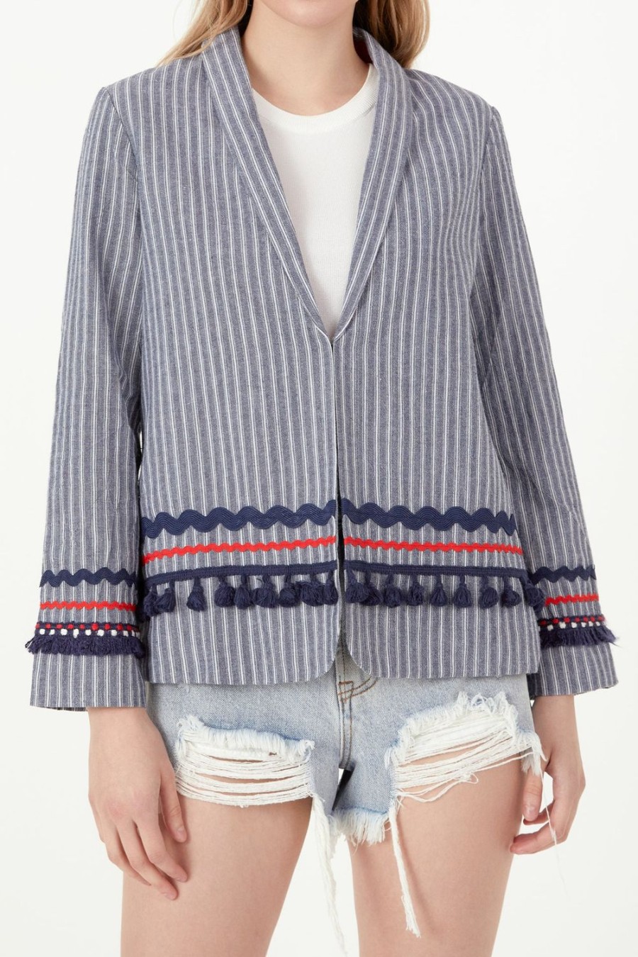 Online Striped Trim Detail Blazer Outerwear