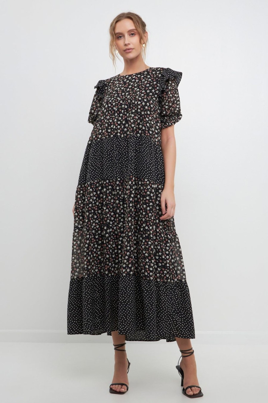 Clearance Floral & Dot Print Maxi Dress Dresses