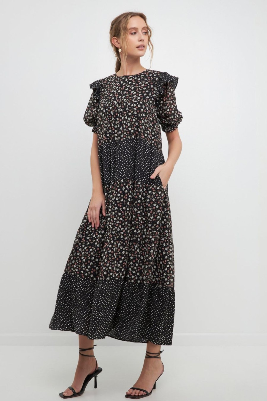 Clearance Floral & Dot Print Maxi Dress Dresses