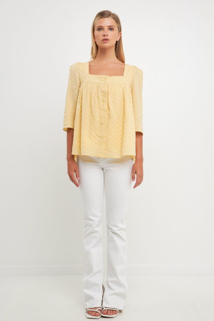 New Embroidered Cotton Square Neck Top Tops