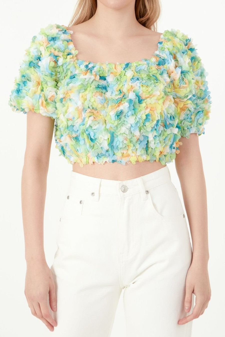 Wholesale Color Embellishment Cropped Top Tops