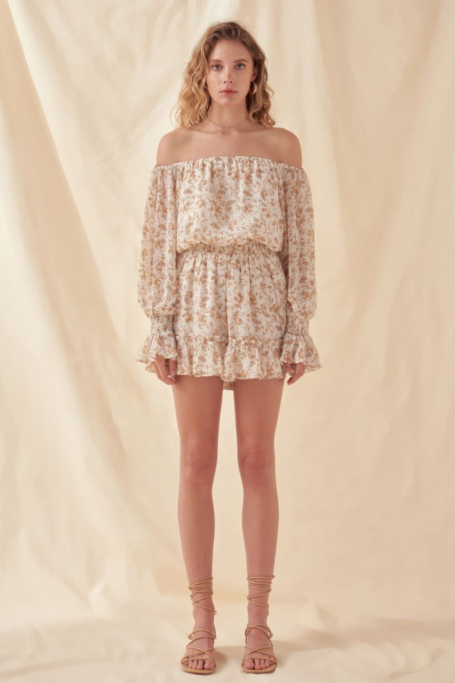 Online Baroque Chiffon Floral Long Sleeve Romper Jumpsuits & Rompers