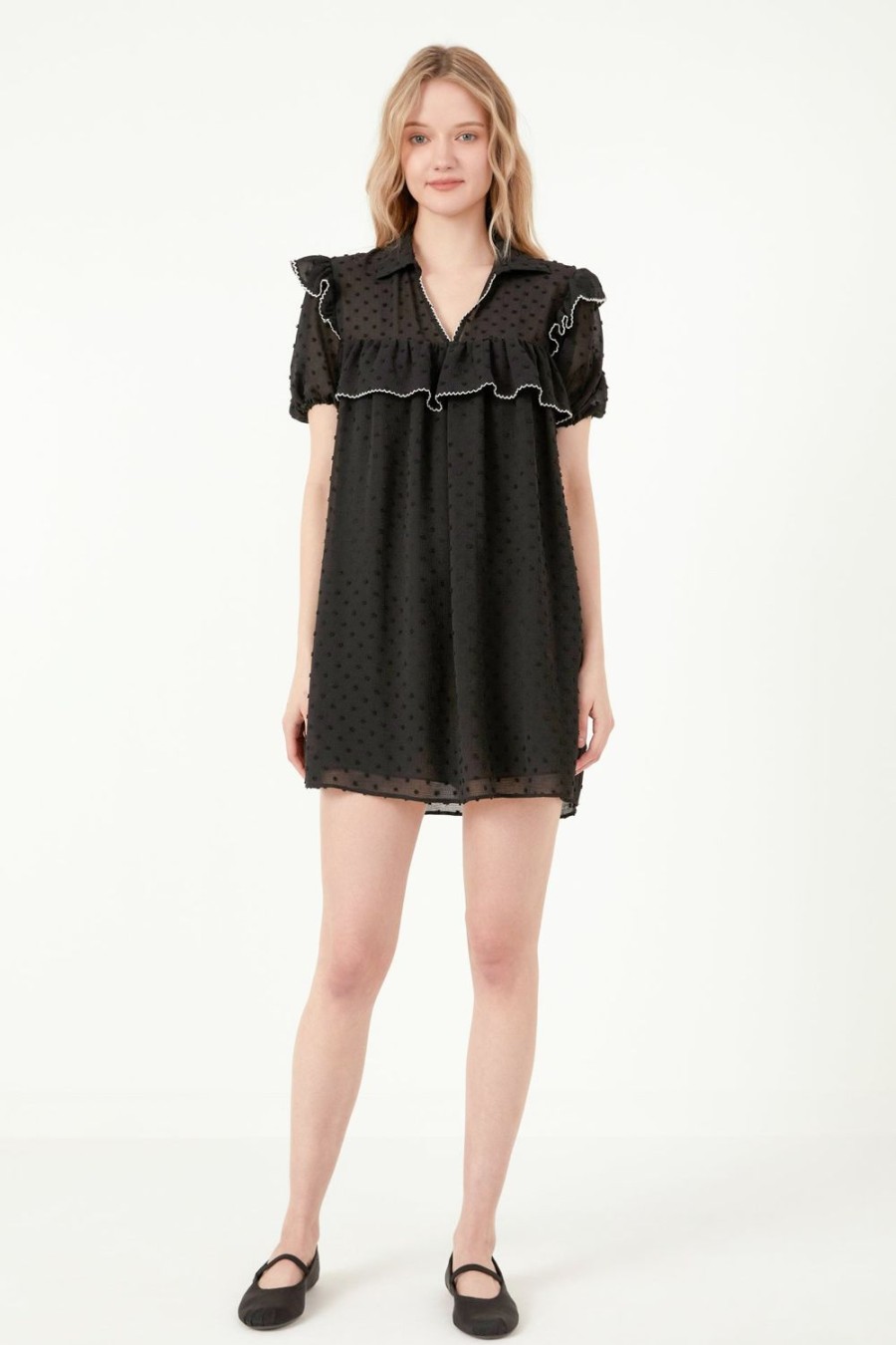 New Swiss Dot Mini Dress With Ruffle Detail Dresses