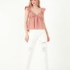 Clearance Sweet Heart Neck Raw Edge Top Tops