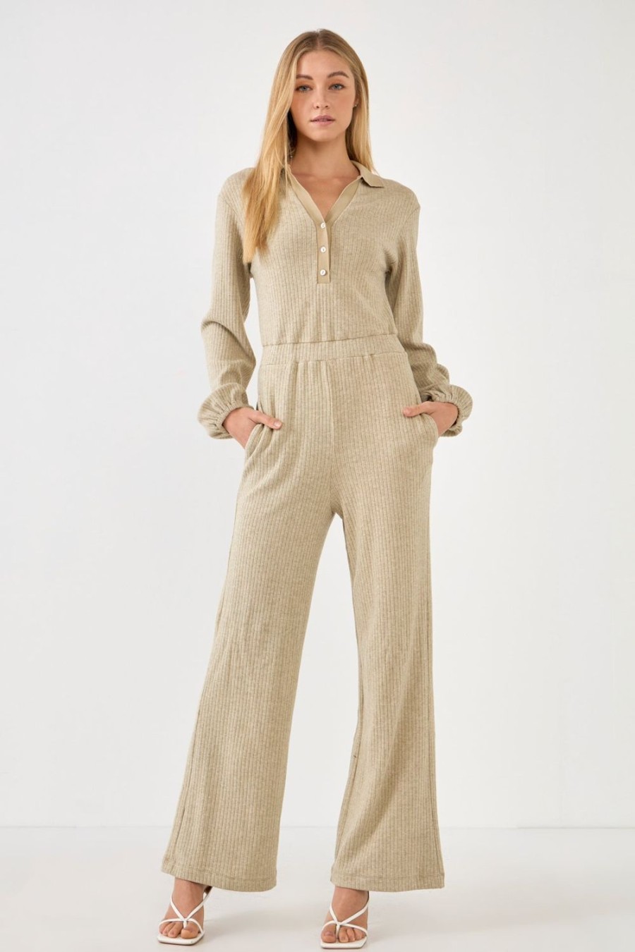 Online Collared Knit Jumpsuit Jumpsuits & Rompers